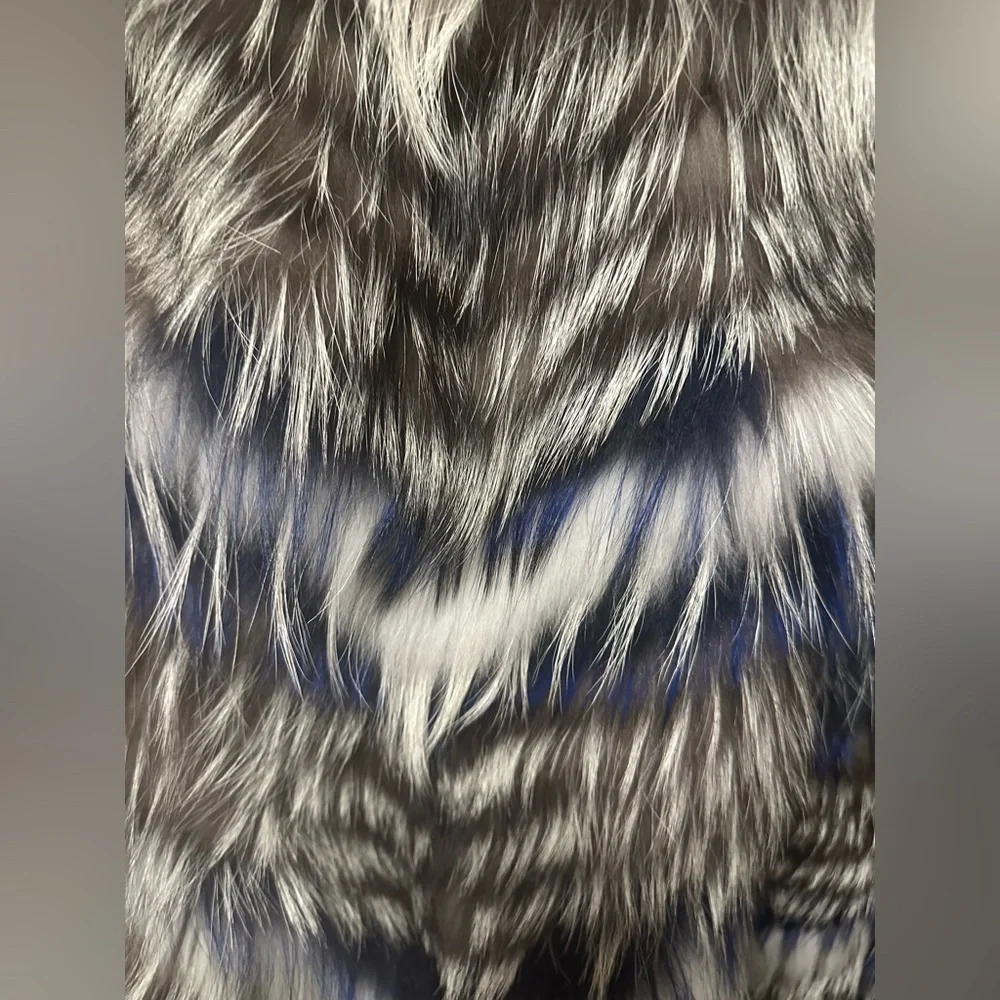 Grey & Multicolor Yves Salomon raccoon /Fox Fur Jacket Size EU 40 /US 10